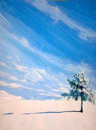 painting demo-lone tree-snow